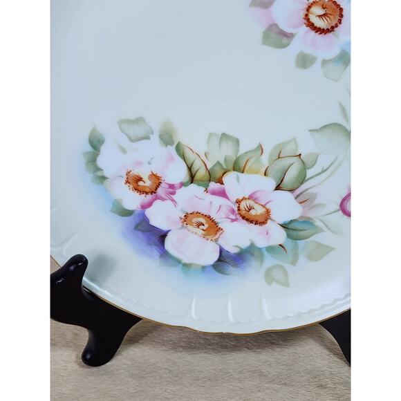 Lefton China Rounded Plate Magnolia Pattern Gold Trim 9" Hand Painted KF2521 Vtg - Picture 2 of 11